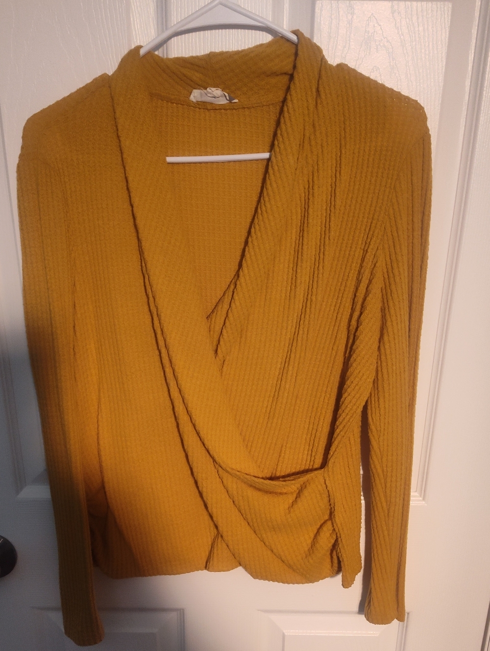Pleione Mustard Ribbed V-Neck Sweater Top